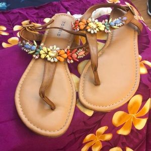 torrid Tan Sandals with Multicolor Gem Embellishments